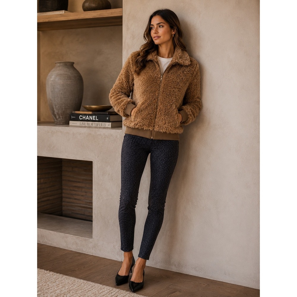 BB Dakota Jacket Womens Large Brown Faux Fur Sherpa Teddy Bomber Boho